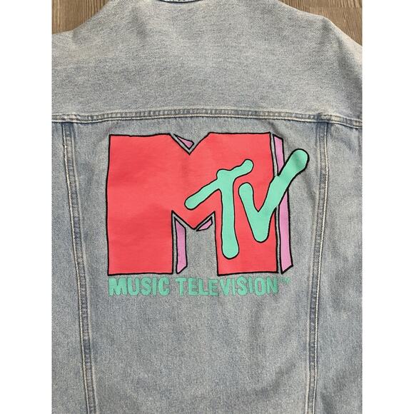MTV H&M Denim Jacket With Graphic Print Logo Men’s Size L - Picture 4 of 7
